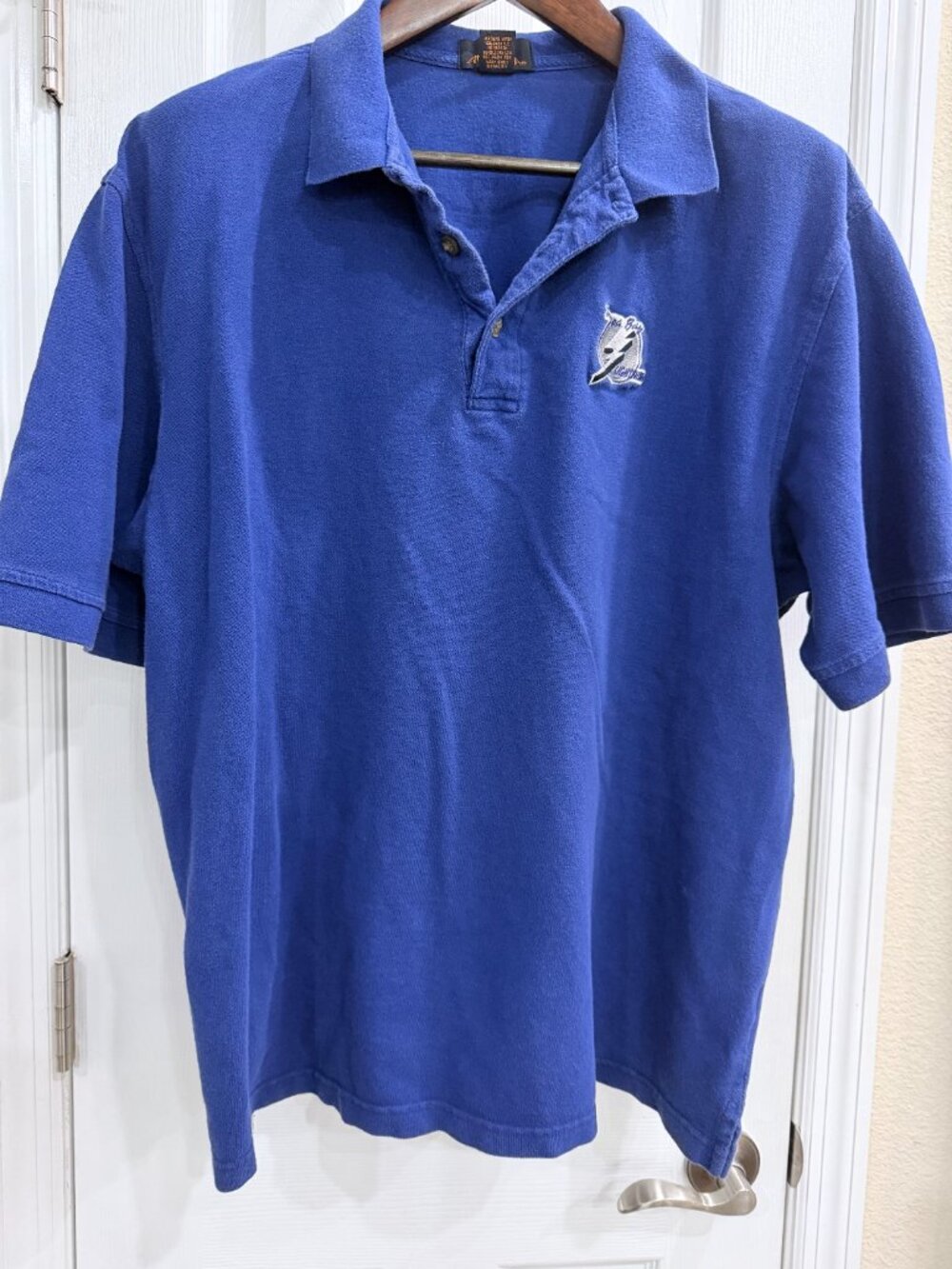 Antigua Tampa Bay Lightning NHL Blue Embroidered Polo Shirt XL 100% Cotton